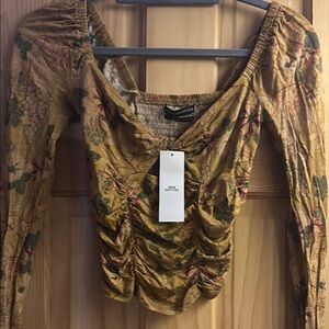 Urban outfitters  Floral Ruched Top - Brown small